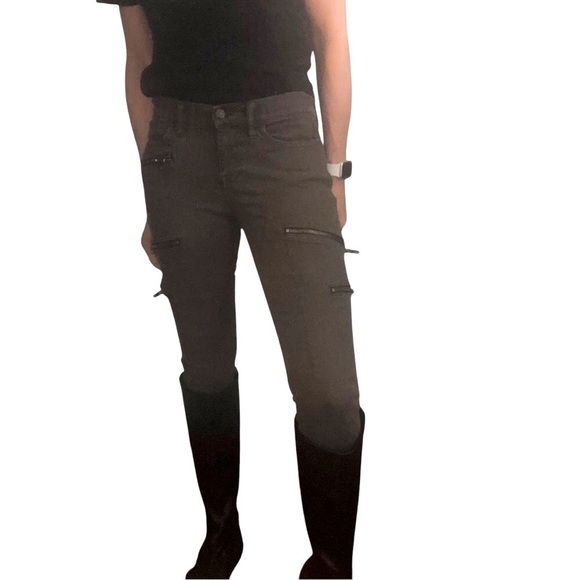 Madewell Denim - Madewell Moto Skinny Sz 26  Jeans 8” Low Rise Green Gray Zipper Pockets Edgy